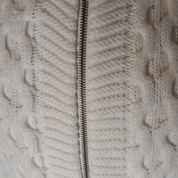 Makobi Men’s Streetwear Sweater Cable Knit Zip Cardigan Cream Hooded Pockets XL - Picture 3 of 15